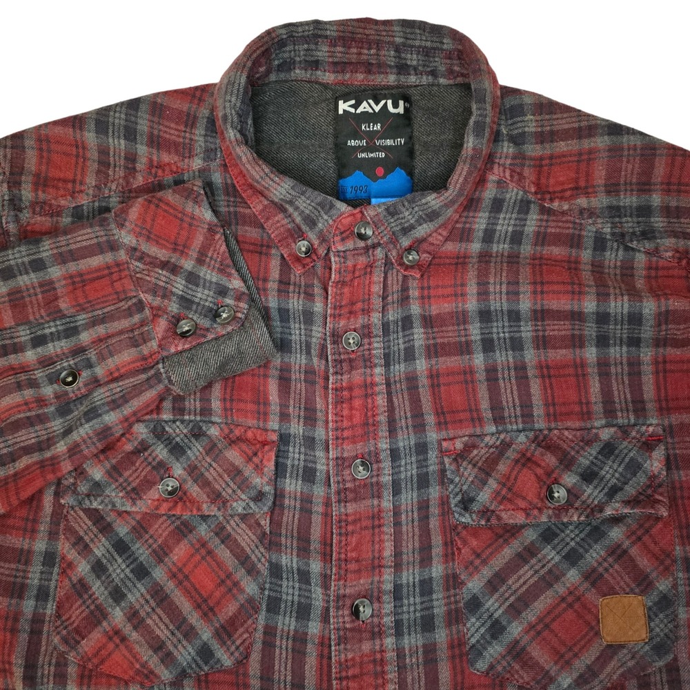 KAVU Red Plaid Flannel Long Sleeve Button Up Shirt Men's‎ Size XL Holiday Colors